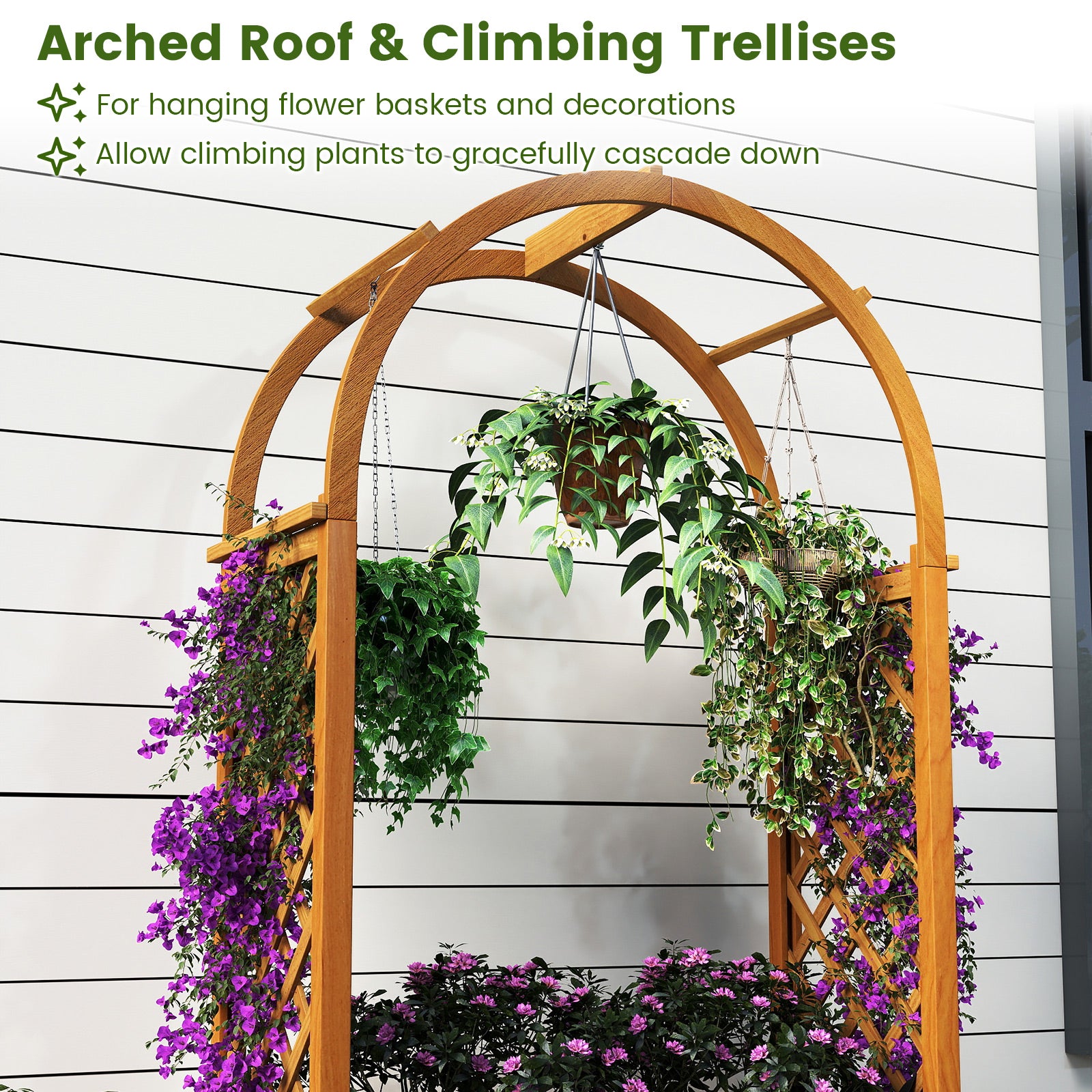 Wooden Raised Garden Bed with Lattice Trellis and Arched Roof, Orange Raised Garden Beds at Gallery Canada