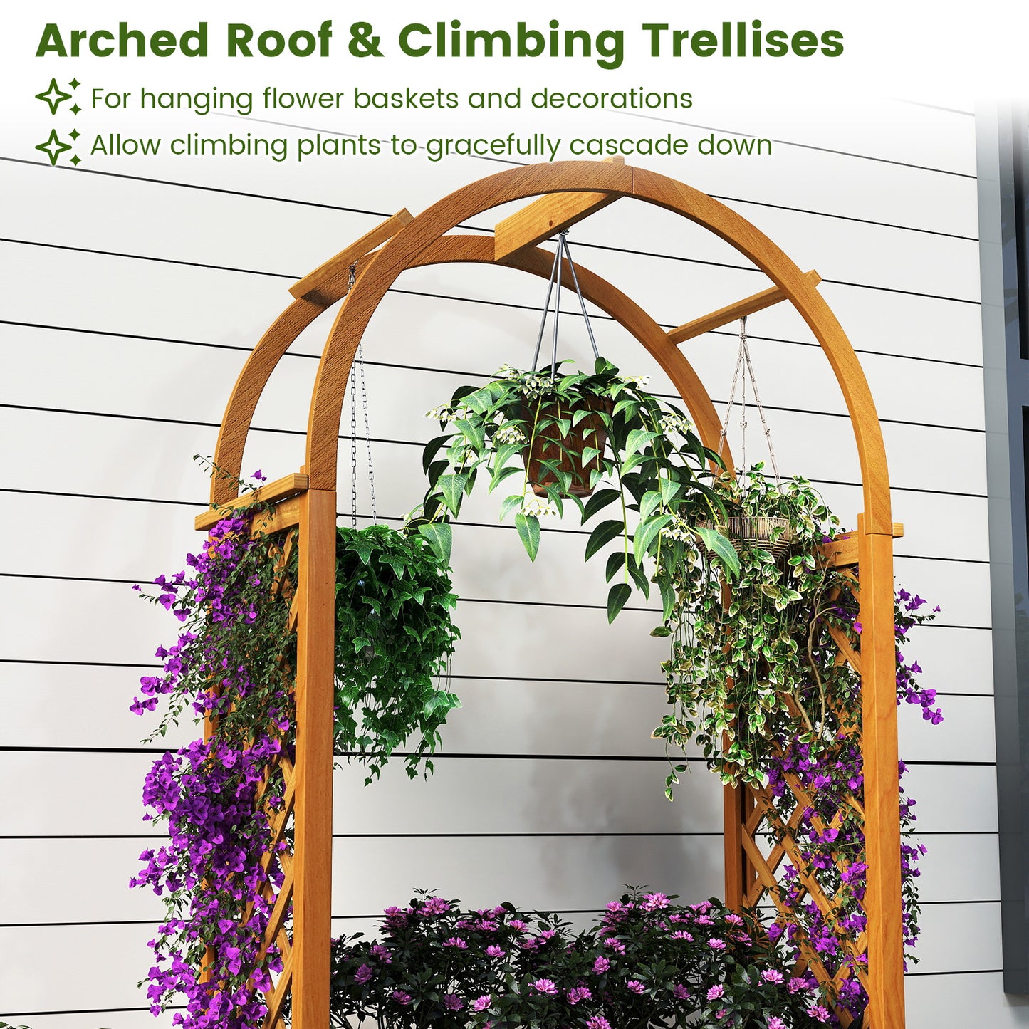 Wooden Raised Garden Bed with Lattice Trellis and Arched Roof, Orange Raised Garden Beds at Gallery Canada