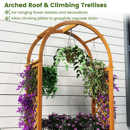 Wooden Raised Garden Bed with Lattice Trellis and Arched Roof, Orange Raised Garden Beds at Gallery Canada