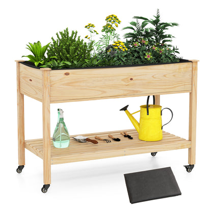 Wooden Raised Garden Bed With Legs, Lockable Wheels, Natural Raised Garden Beds Natural at Gallery Canada