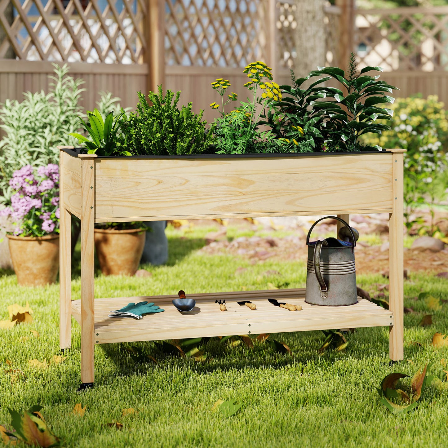 Wooden Raised Garden Bed With Legs, Lockable Wheels, Natural Raised Garden Beds at Gallery Canada