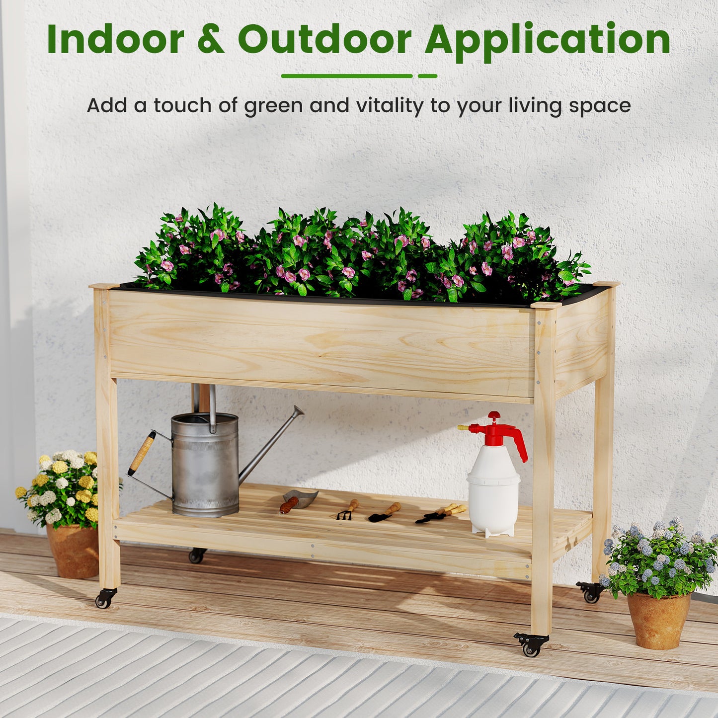 Wooden Raised Garden Bed With Legs, Lockable Wheels, Natural Raised Garden Beds at Gallery Canada