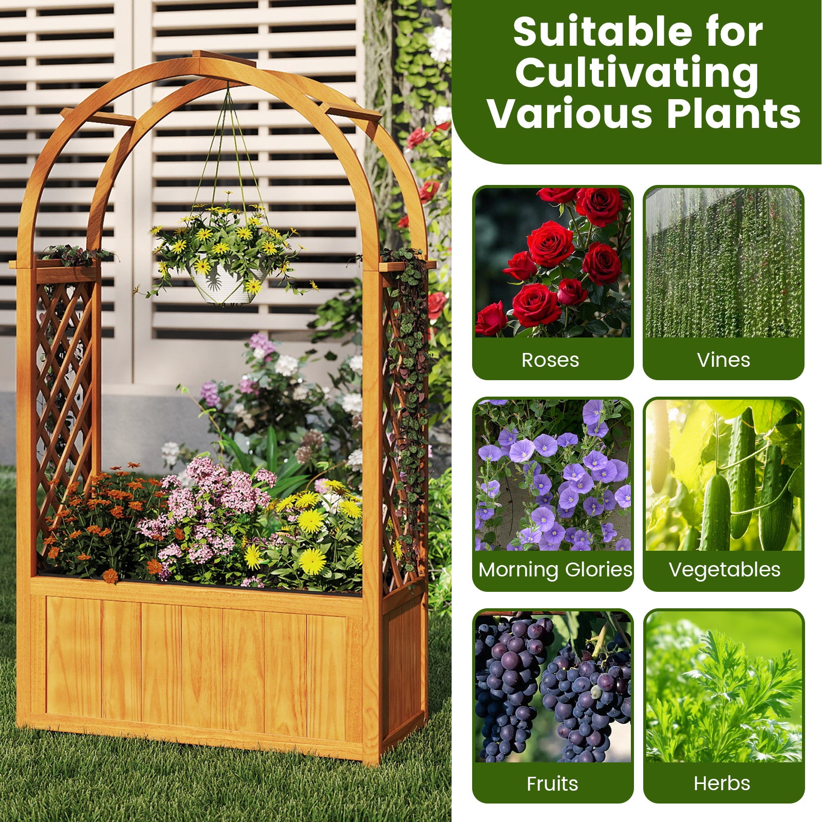 Wooden Raised Garden Bed With Lattice Trellis, Arched Roof, Orange Raised Garden Beds at Gallery Canada