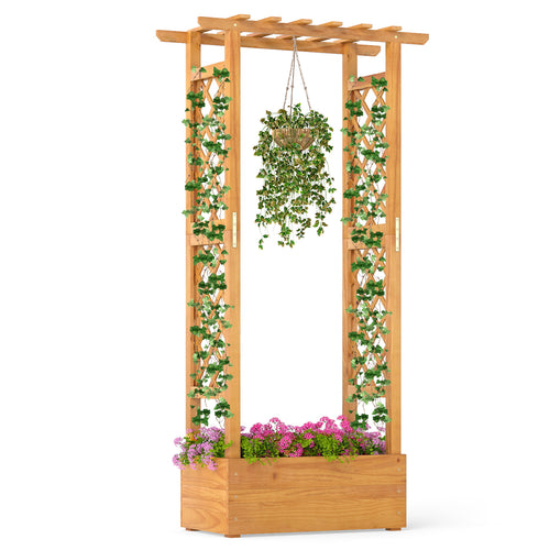 Wooden Raised Garden Bed With Lattice Trellis, Hanging Roof, Orange