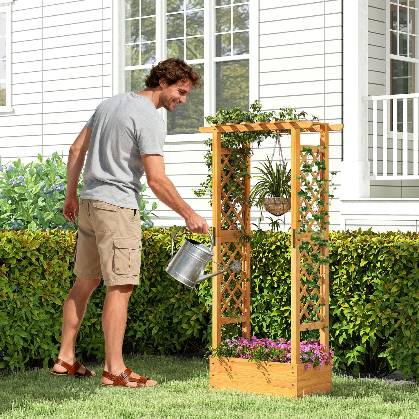 Wooden Raised Garden Bed With Lattice Trellis, Hanging Roof, Orange Raised Garden Beds at Gallery Canada