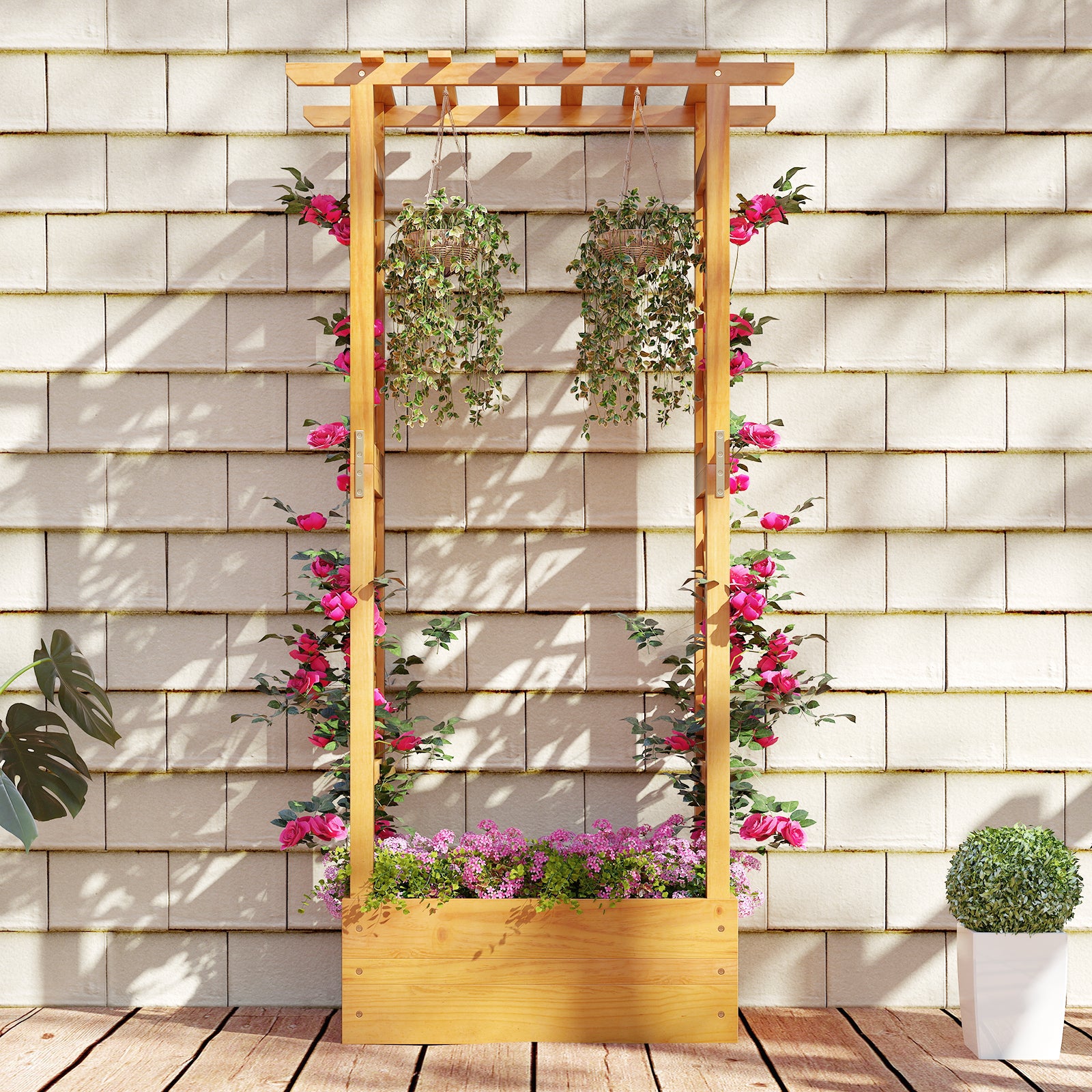 Wooden Raised Garden Bed With Lattice Trellis, Hanging Roof, Orange Raised Garden Beds at Gallery Canada