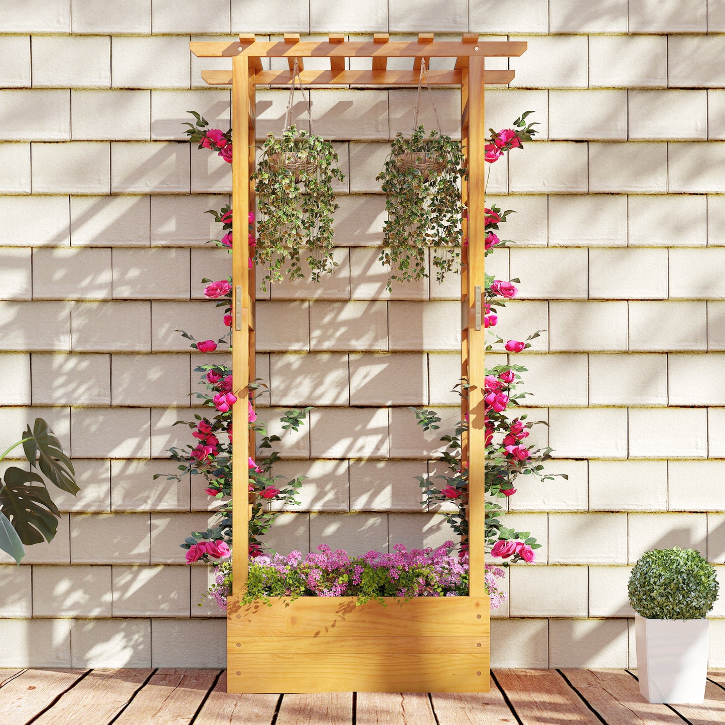 Wooden Raised Garden Bed With Lattice Trellis, Hanging Roof, Orange Raised Garden Beds at Gallery Canada