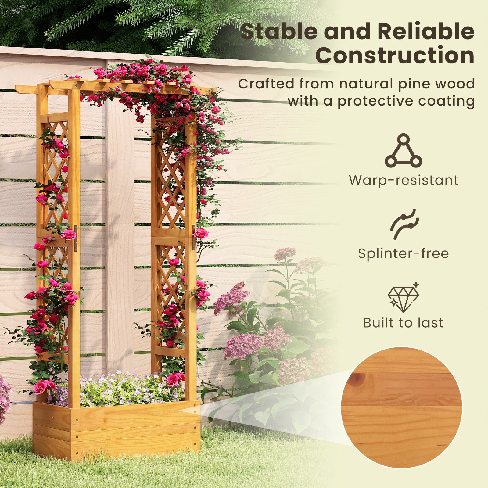 Wooden Raised Garden Bed With Lattice Trellis, Hanging Roof, Orange Raised Garden Beds at Gallery Canada