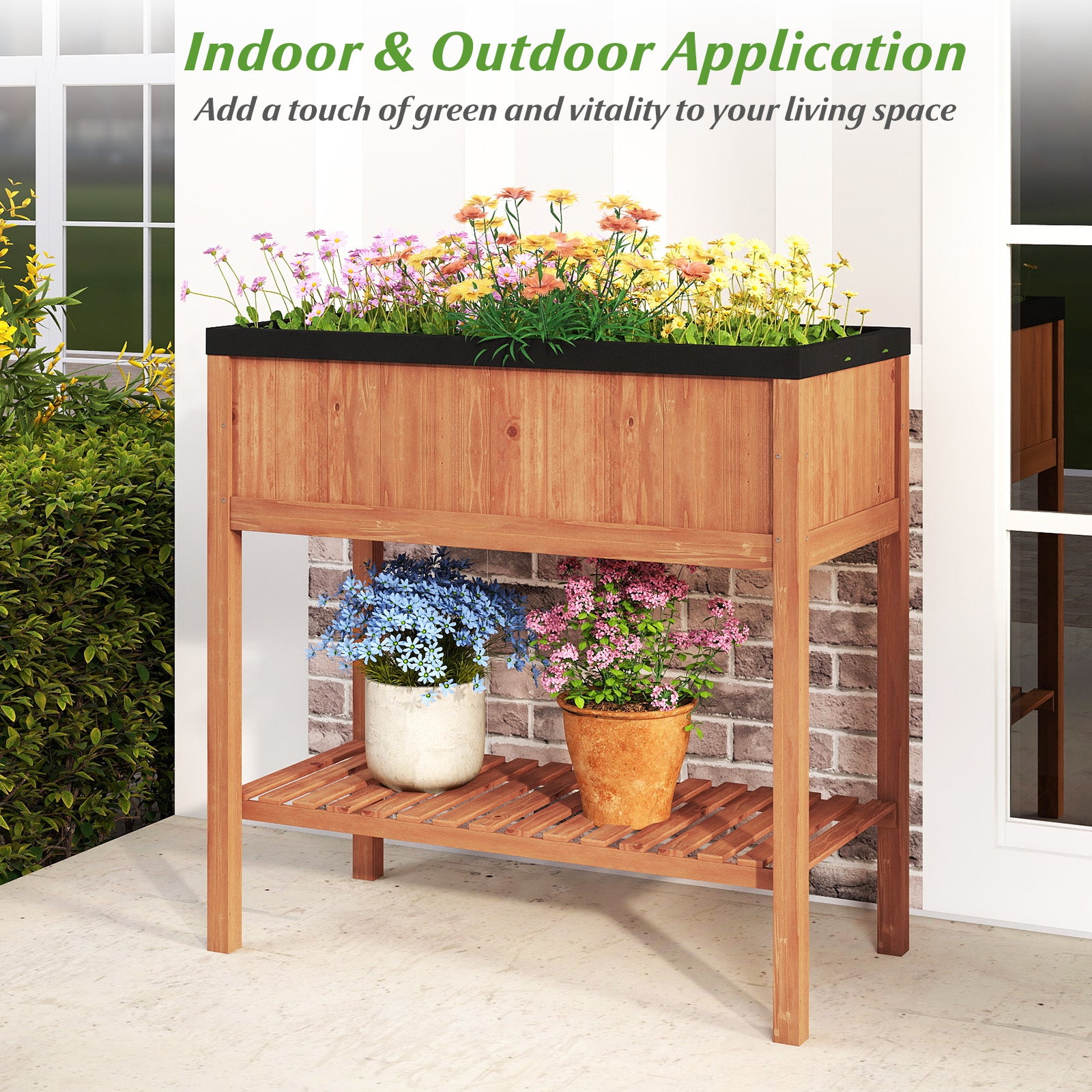 Wooden Raised Garden Bed with Storage Shelf and 220 LBS Capacity, Orange Raised Garden Beds at Gallery Canada