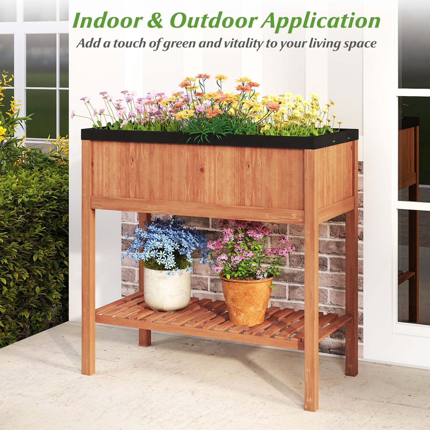 Wooden Raised Garden Bed with Storage Shelf and 220 LBS Capacity, Orange Raised Garden Beds at Gallery Canada