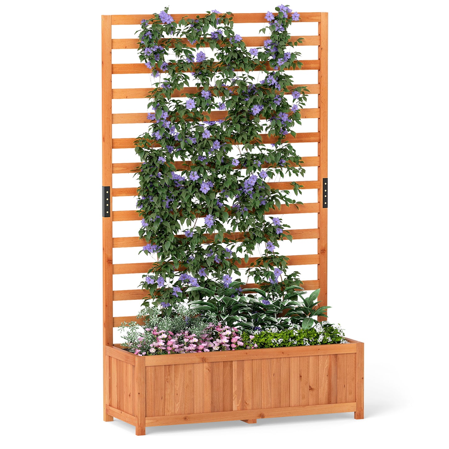 Wooden Raised Garden Bed 59 Inch Tall Elevated Planter Box with Vertical Trellis, Orange
