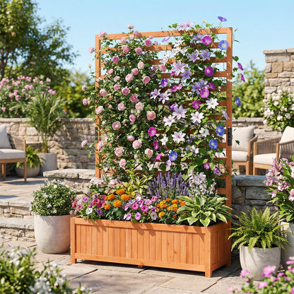 Wooden Raised Garden Bed 59 Inch Tall Elevated Planter Box with Vertical Trellis, Orange