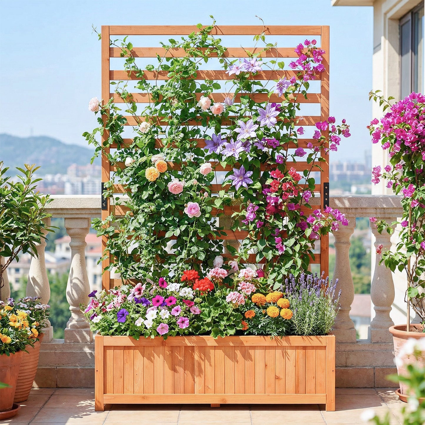 Wooden Raised Garden Bed 59 Inch Tall Elevated Planter Box with Vertical Trellis, Orange