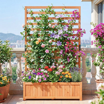 Wooden Raised Garden Bed 59 Inch Tall Elevated Planter Box with Vertical Trellis, Orange
