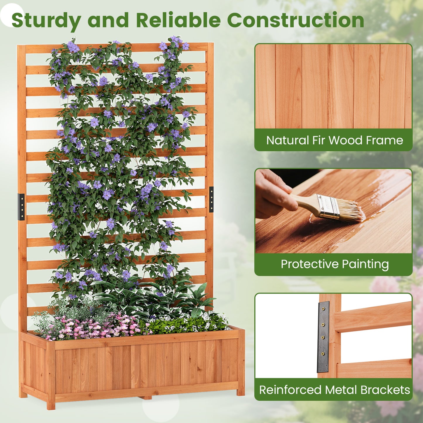 Wooden Raised Garden Bed 59 Inch Tall Elevated Planter Box with Vertical Trellis, Orange
