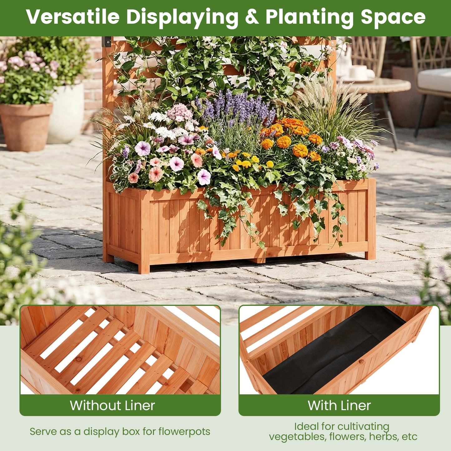 Wooden Raised Garden Bed 59 Inch Tall Elevated Planter Box with Vertical Trellis, Orange