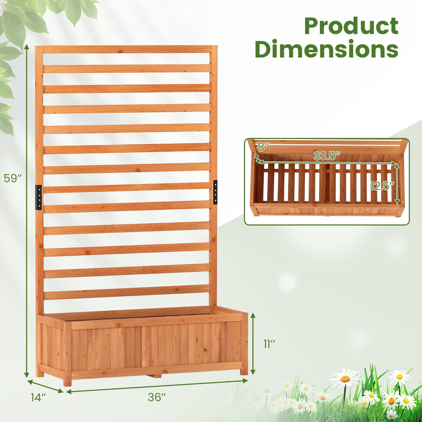 Wooden Raised Garden Bed 59 Inch Tall Elevated Planter Box with Vertical Trellis, Orange