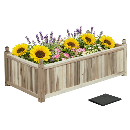 Wooden Raised Garden Bed Natural Acacia Wood Rectangular Planter Box with Liner, Natural