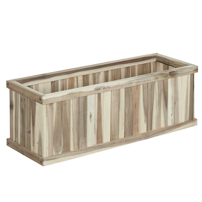 Wooden Raised Garden Bed Natural Acacia Wood Rectangular Planter Box with Drainage, Natural