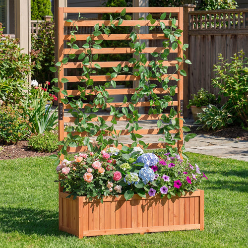 Wooden Raised Garden Bed 59 Inch Tall Elevated Planter Box with Vertical Trellis, Orange