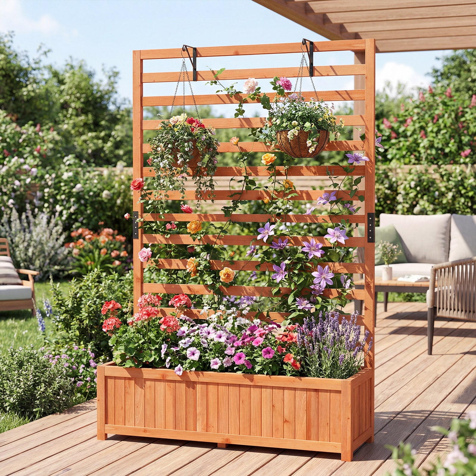 Wooden Raised Garden Bed 59 Inch Tall Elevated Planter Box with Vertical Trellis, Orange Raised Garden Beds at Gallery Canada