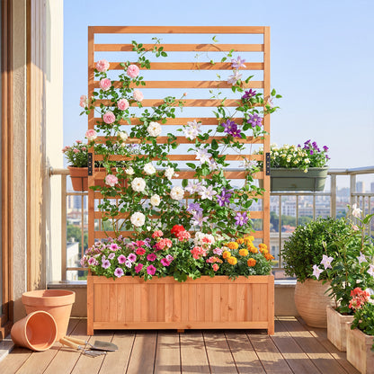 Wooden Raised Garden Bed 59 Inch Tall Elevated Planter Box with Vertical Trellis, Orange Raised Garden Beds at Gallery Canada