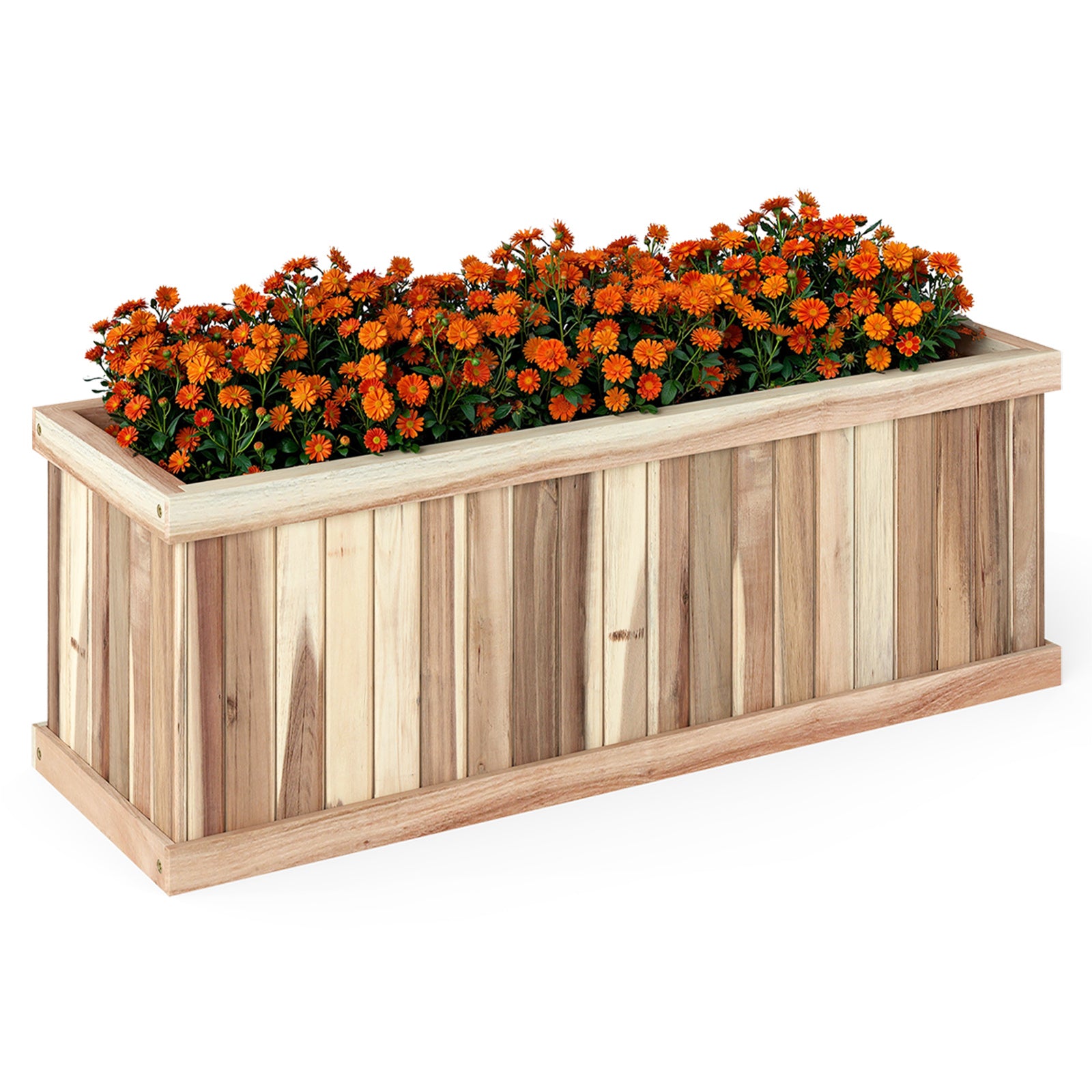 Wooden Raised Garden Bed Natural Acacia Wood Rectangular Planter Box with Drainage, Natural Raised Garden Beds at Gallery Canada