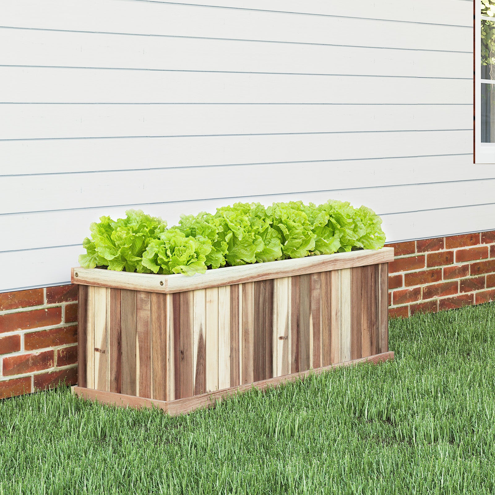 Wooden Raised Garden Bed Natural Acacia Wood Rectangular Planter Box with Drainage, Natural Raised Garden Beds at Gallery Canada