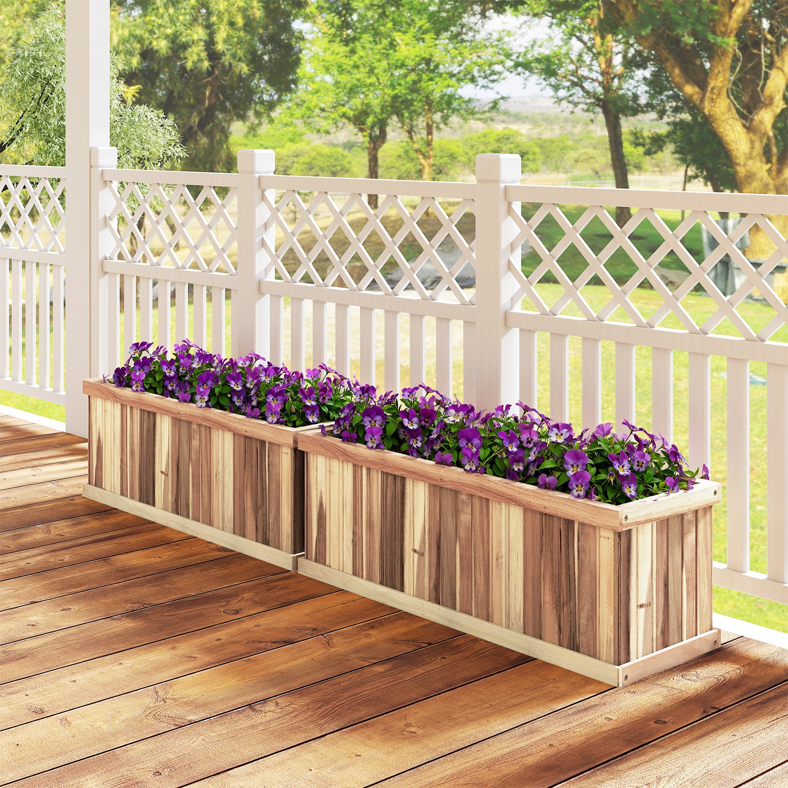Wooden Raised Garden Bed Natural Acacia Wood Rectangular Planter Box with Drainage, Natural Raised Garden Beds at Gallery Canada
