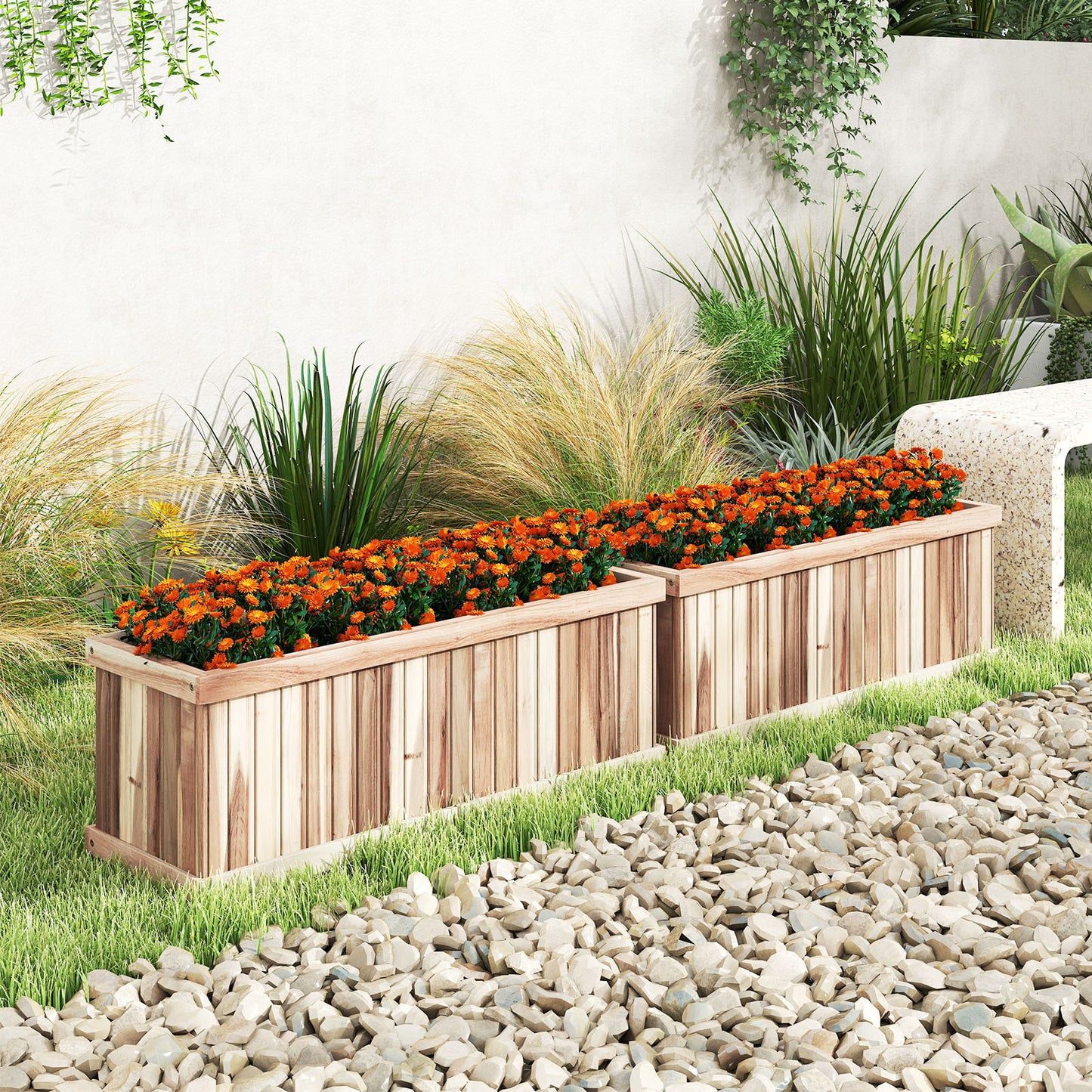 Wooden Raised Garden Bed Natural Acacia Wood Rectangular Planter Box with Drainage, Natural Raised Garden Beds at Gallery Canada
