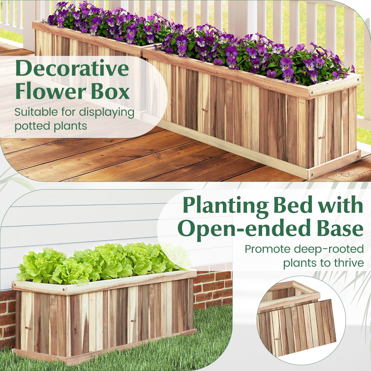 Wooden Raised Garden Bed Natural Acacia Wood Rectangular Planter Box with Drainage, Natural Raised Garden Beds at Gallery Canada