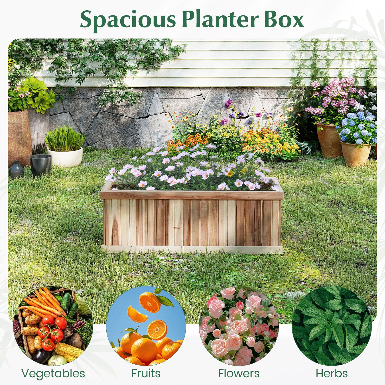 Wooden Raised Garden Bed Natural Acacia Wood Rectangular Planter Box with Drainage, Natural Raised Garden Beds at Gallery Canada