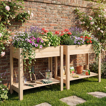 Wooden Raised Garden Bed with Legs and Storage Shelf, Natural Raised Garden Beds at Gallery Canada