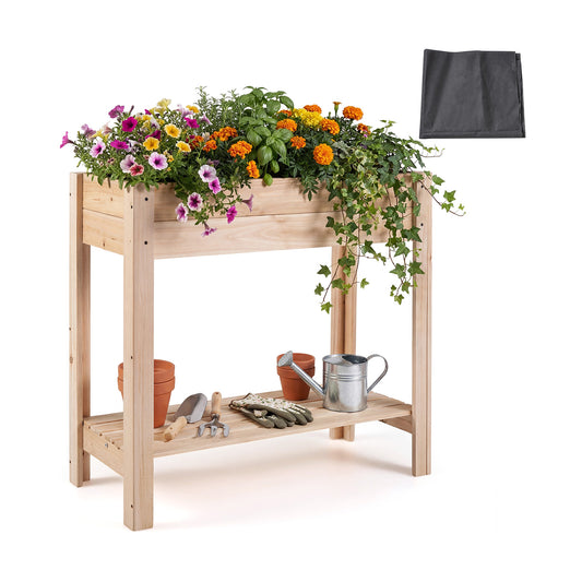 Wooden Raised Garden Bed with Legs and Storage Shelf, Natural Raised Garden Beds Natural at Gallery Canada