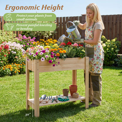 Wooden Raised Garden Bed with Legs and Storage Shelf, Natural Raised Garden Beds at Gallery Canada