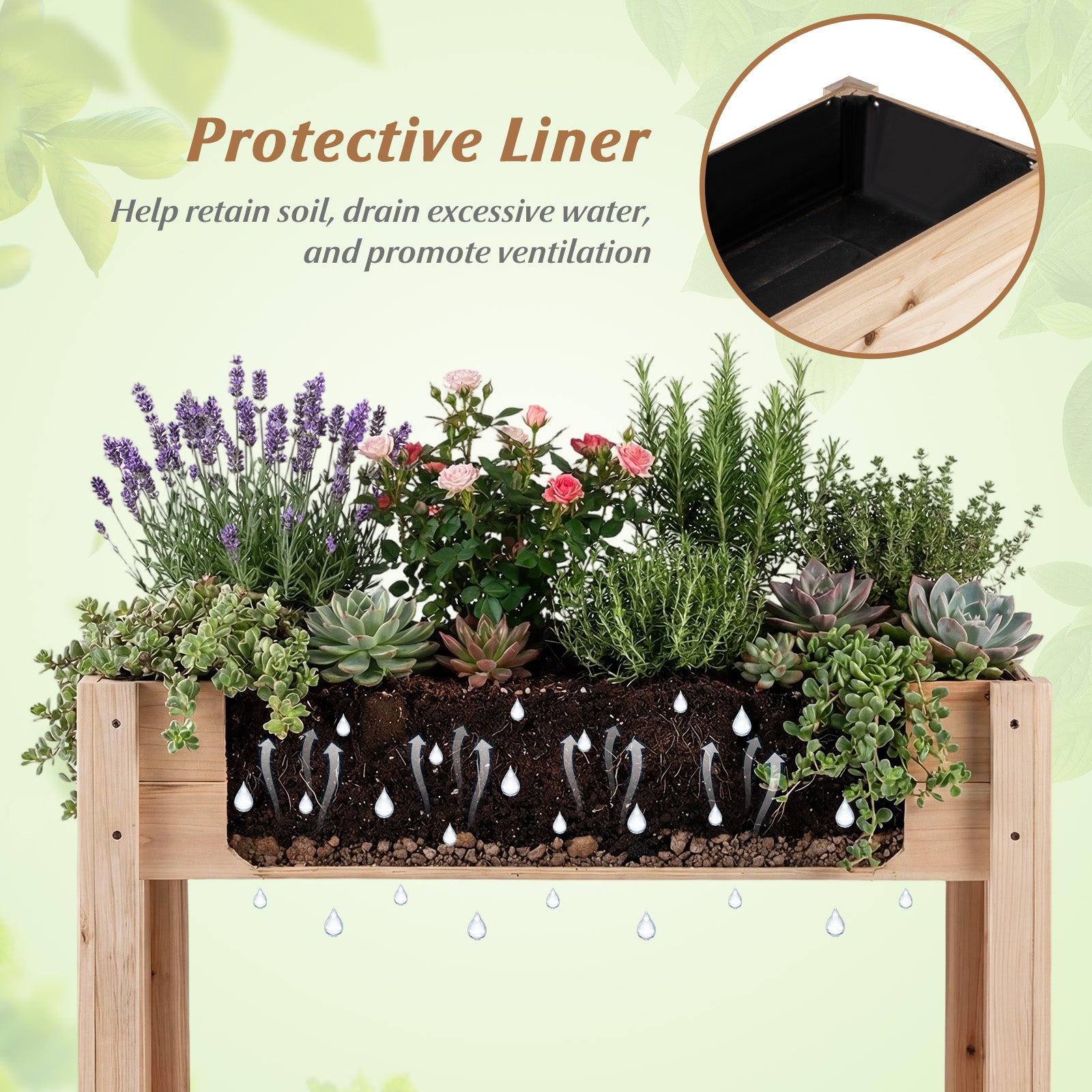 Wooden Raised Garden Bed with Legs and Storage Shelf, Natural Raised Garden Beds at Gallery Canada