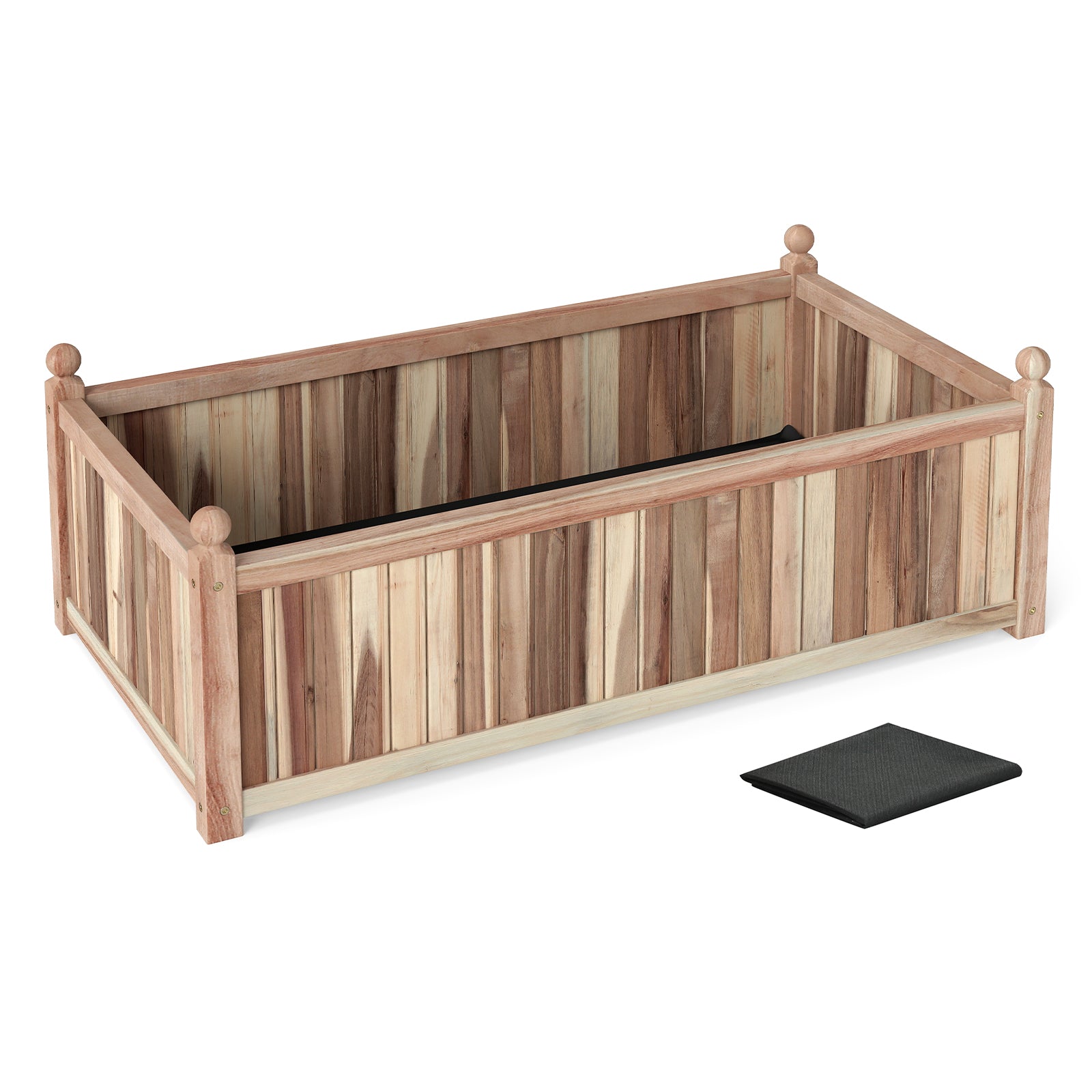 Wooden Raised Garden Bed Natural Acacia Wood Rectangular Planter Box with Liner, Natural Raised Garden Beds Natural at Gallery Canada