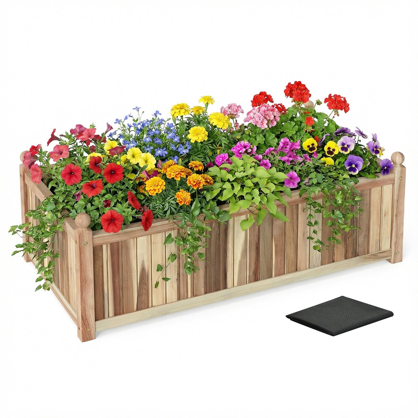 Wooden Raised Garden Bed Natural Acacia Wood Rectangular Planter Box with Liner, Natural Raised Garden Beds at Gallery Canada