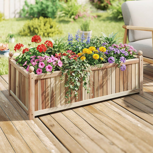 Wooden Raised Garden Bed Natural Acacia Wood Rectangular Planter Box with Liner, Natural Raised Garden Beds Natural at Gallery Canada
