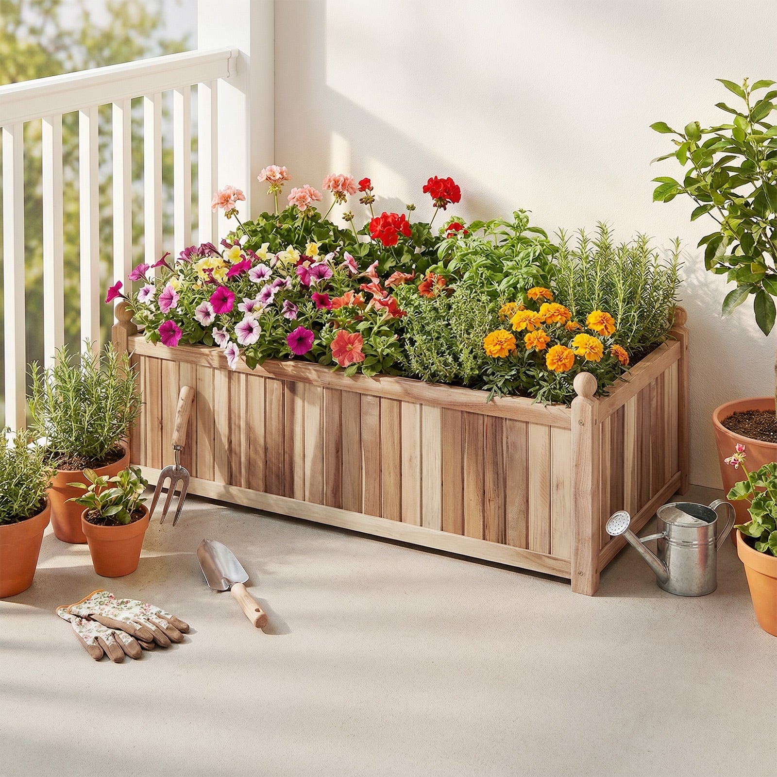 Wooden Raised Garden Bed Natural Acacia Wood Rectangular Planter Box with Liner, Natural Raised Garden Beds at Gallery Canada