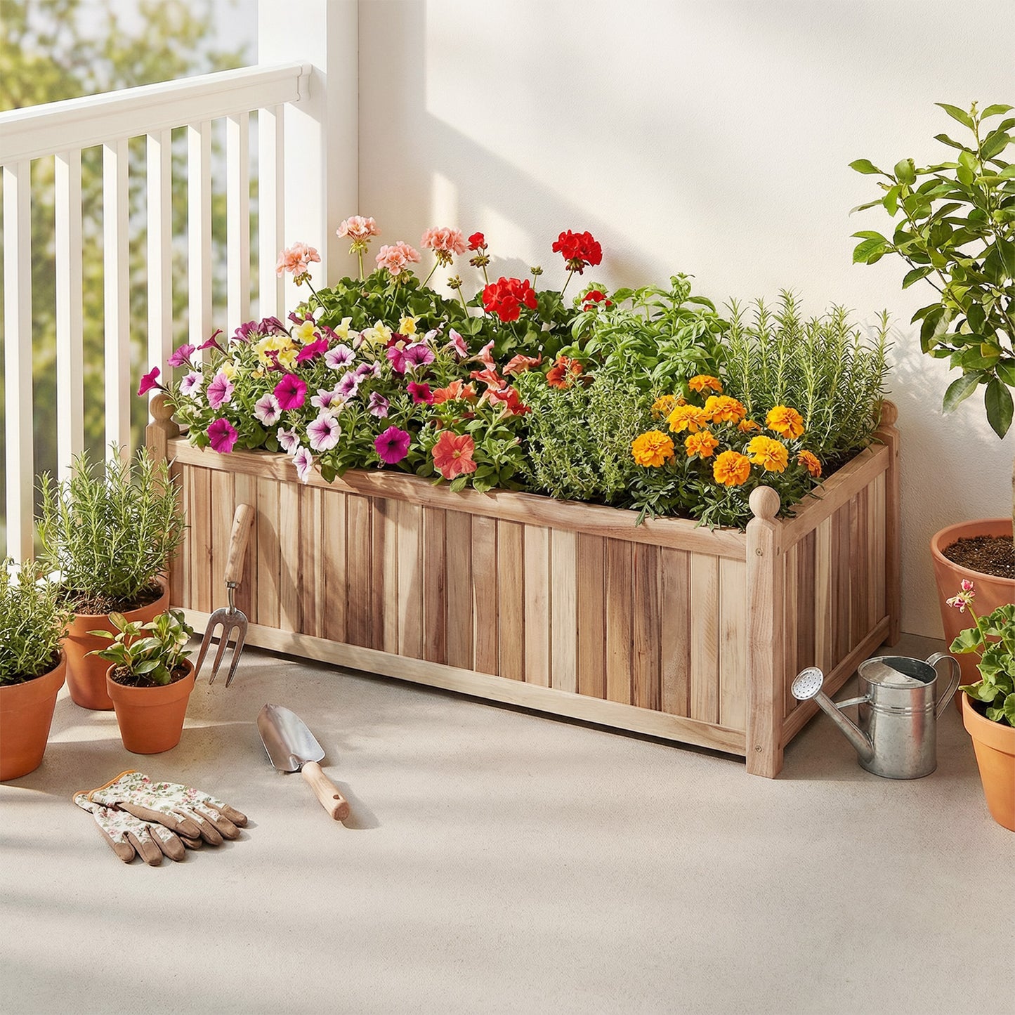 Wooden Raised Garden Bed Natural Acacia Wood Rectangular Planter Box with Liner, Natural Raised Garden Beds at Gallery Canada
