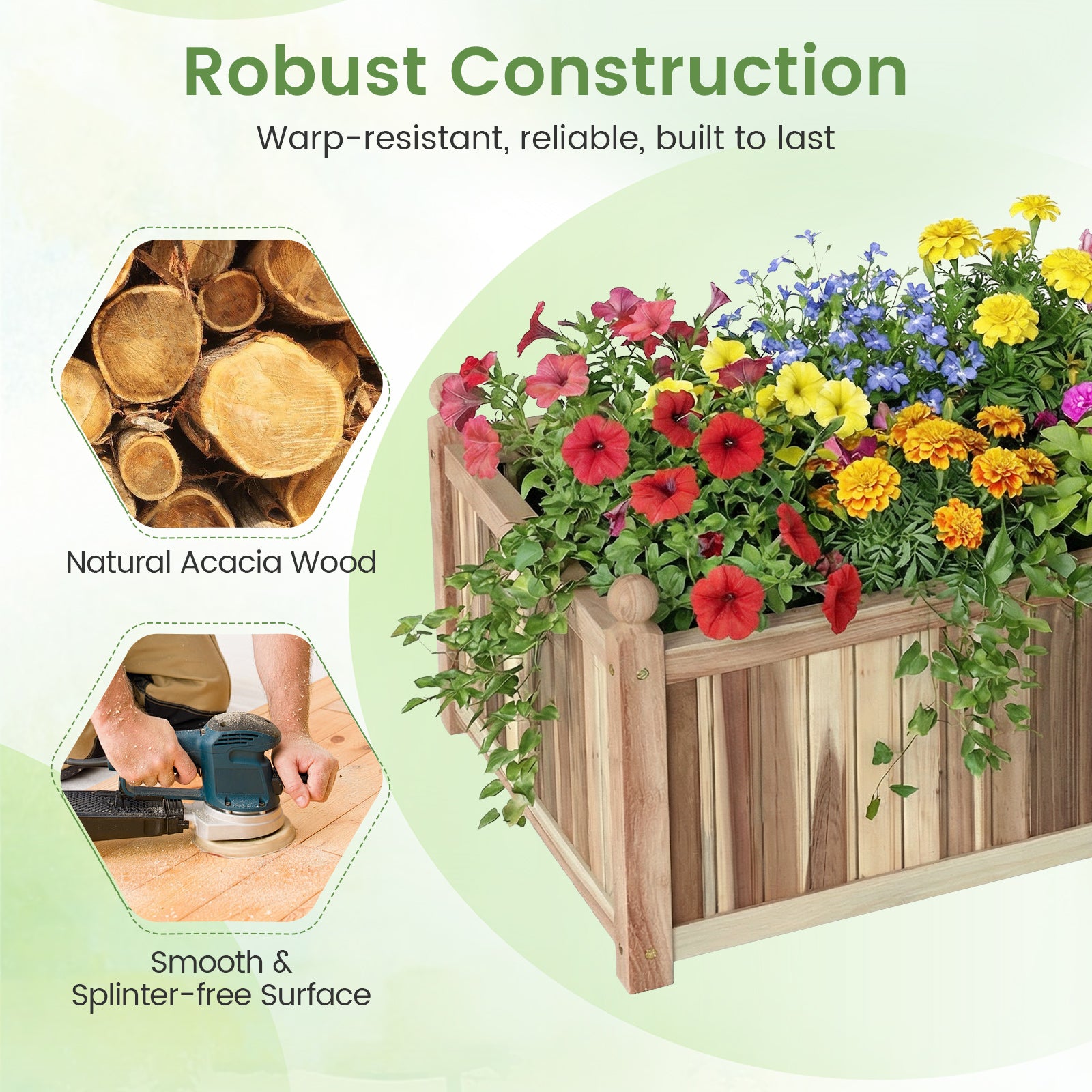 Wooden Raised Garden Bed Natural Acacia Wood Rectangular Planter Box with Liner, Natural Raised Garden Beds at Gallery Canada