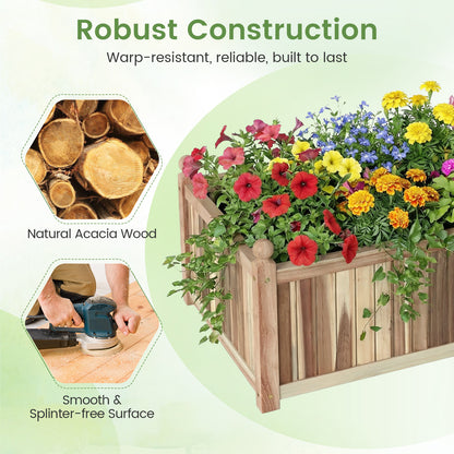 Wooden Raised Garden Bed Natural Acacia Wood Rectangular Planter Box with Liner, Natural Raised Garden Beds at Gallery Canada