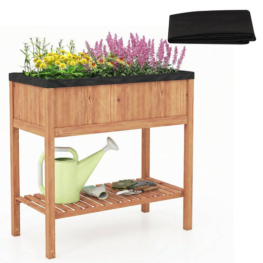 Wooden Raised Garden Bed with Storage Shelf and 220 LBS Capacity, Orange Raised Garden Beds Orange at Gallery Canada