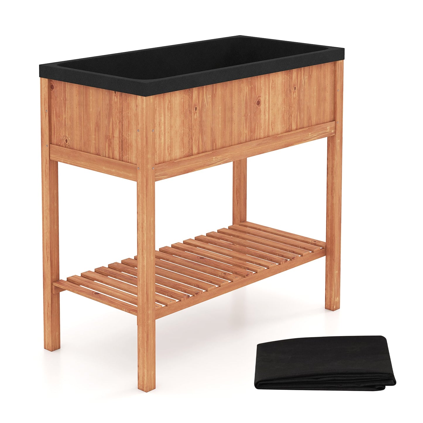 Wooden Raised Garden Bed with Storage Shelf and 220 LBS Capacity, Orange Raised Garden Beds at Gallery Canada
