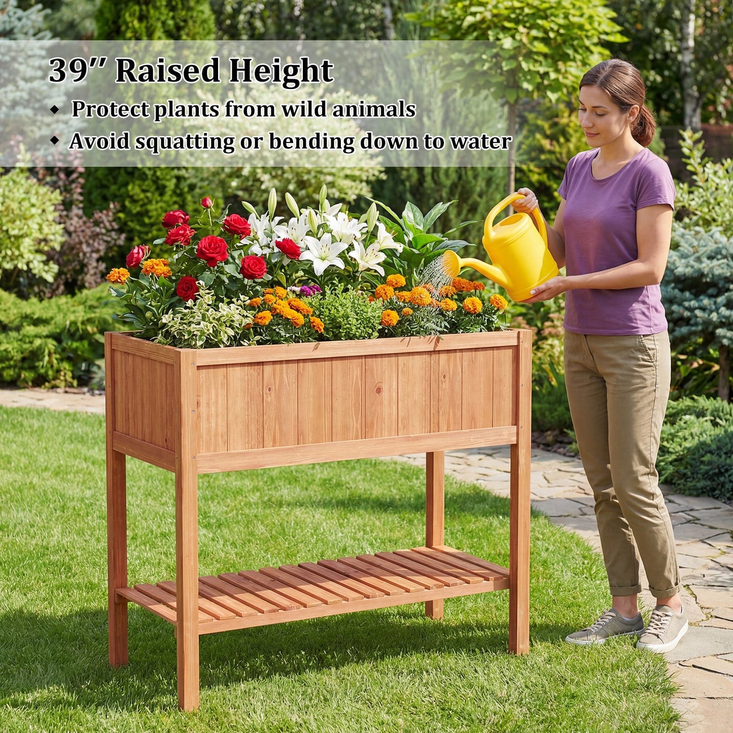 Wooden Raised Garden Bed with Storage Shelf and 220 LBS Capacity, Orange Raised Garden Beds at Gallery Canada