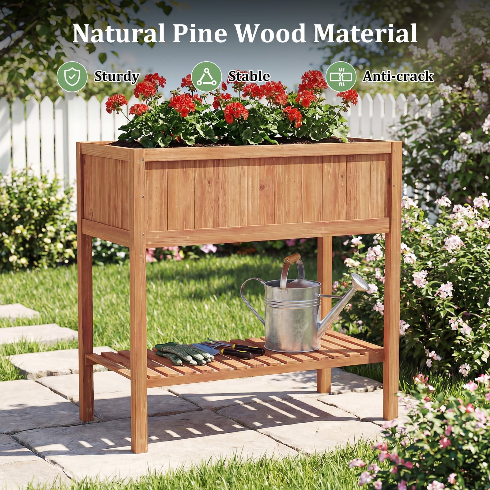 Wooden Raised Garden Bed with Storage Shelf and 220 LBS Capacity, Orange Raised Garden Beds at Gallery Canada