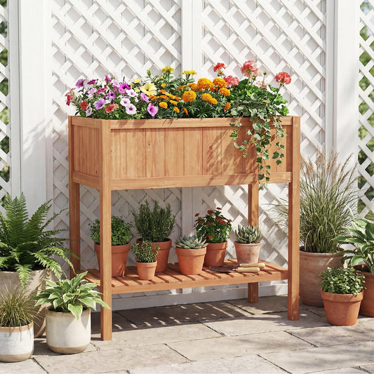 Wooden Raised Garden Bed with Storage Shelf and 220 LBS Capacity, Orange Raised Garden Beds Orange at Gallery Canada