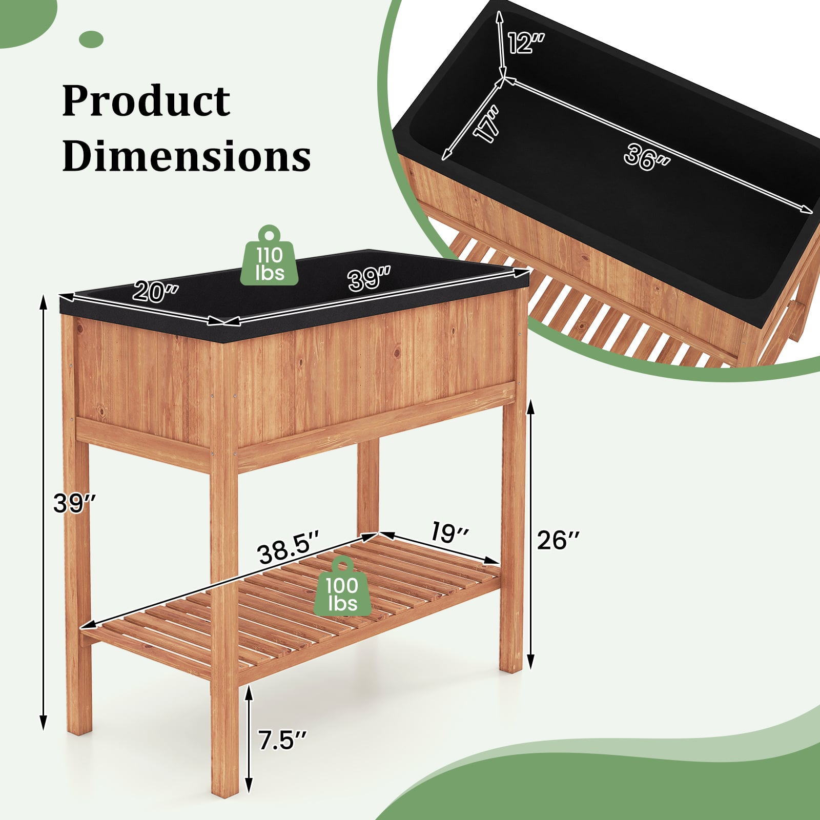 Wooden Raised Garden Bed with Storage Shelf and 220 LBS Capacity, Orange Raised Garden Beds at Gallery Canada