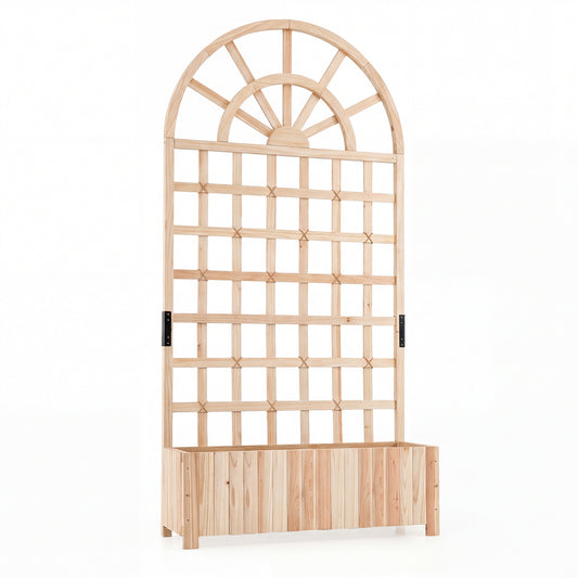 Wooden Raised Garden Bed With Trellis 71", Natural Raised Garden Beds Natural at Gallery Canada